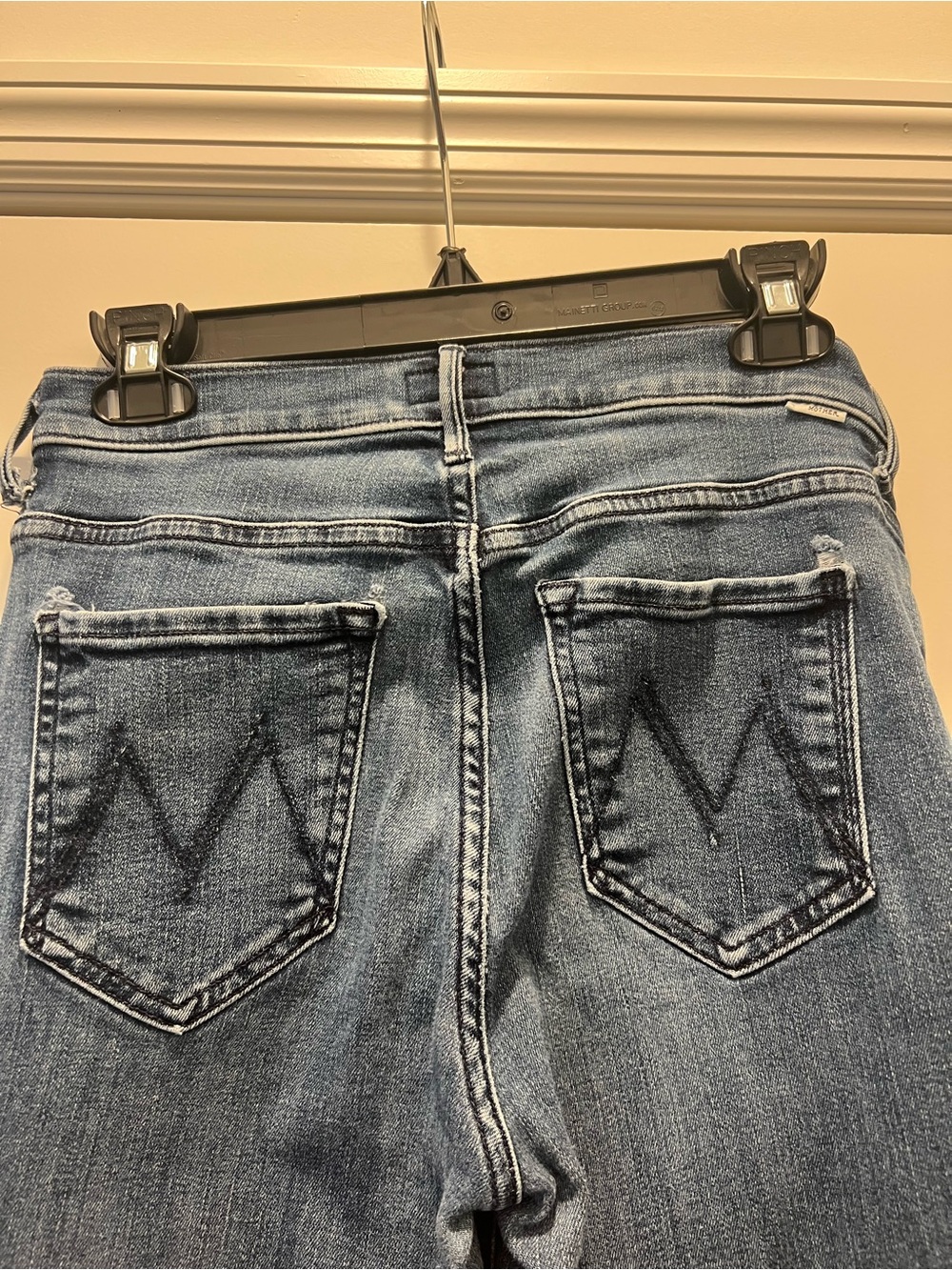 MOTHER Straight-Leg Mid-Blue Washed Jeans with Back Pocket 'M' Stitch